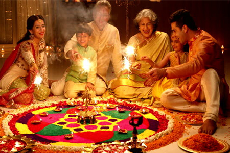 A family celebrating Diwali 


        